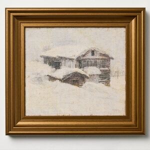 Hearth and Hand Snowy Cabin Framed Wall Art Burlap Winter 10x11 Christmas Target
